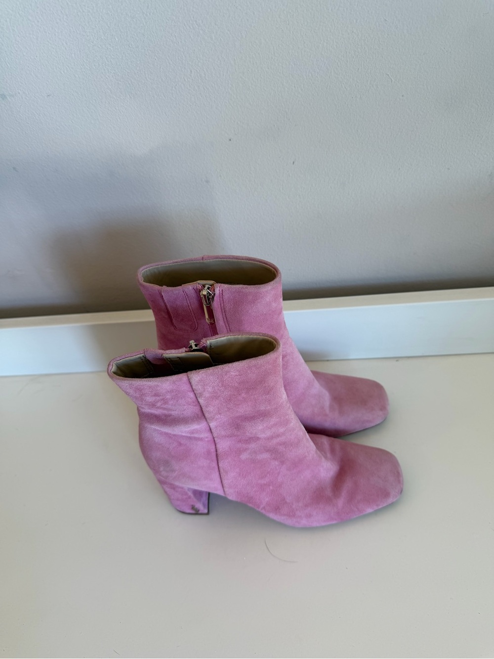 Sam Edelman Codie Pink Suede Square Toe Block Heel Ankle Boots Womens 6.5M